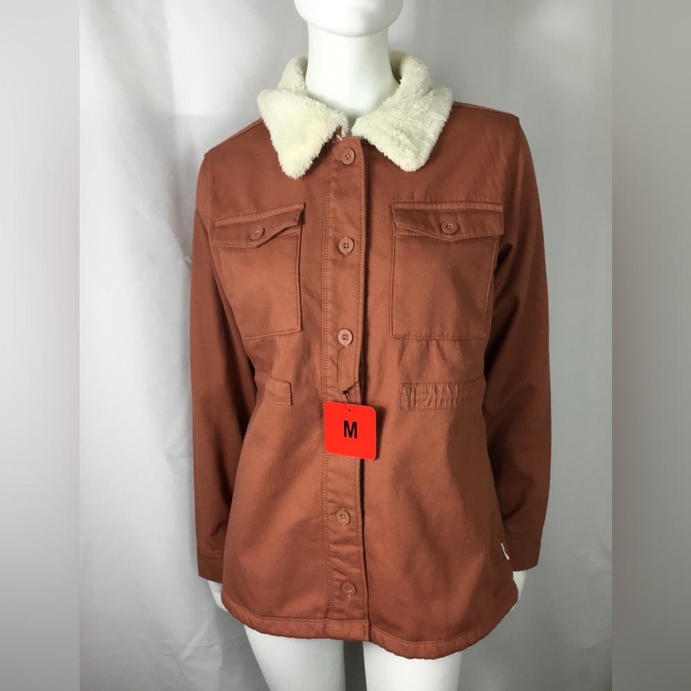 Hang Ten Jacket fully Lined Plush Collar Women’s Size Medium Brick Color